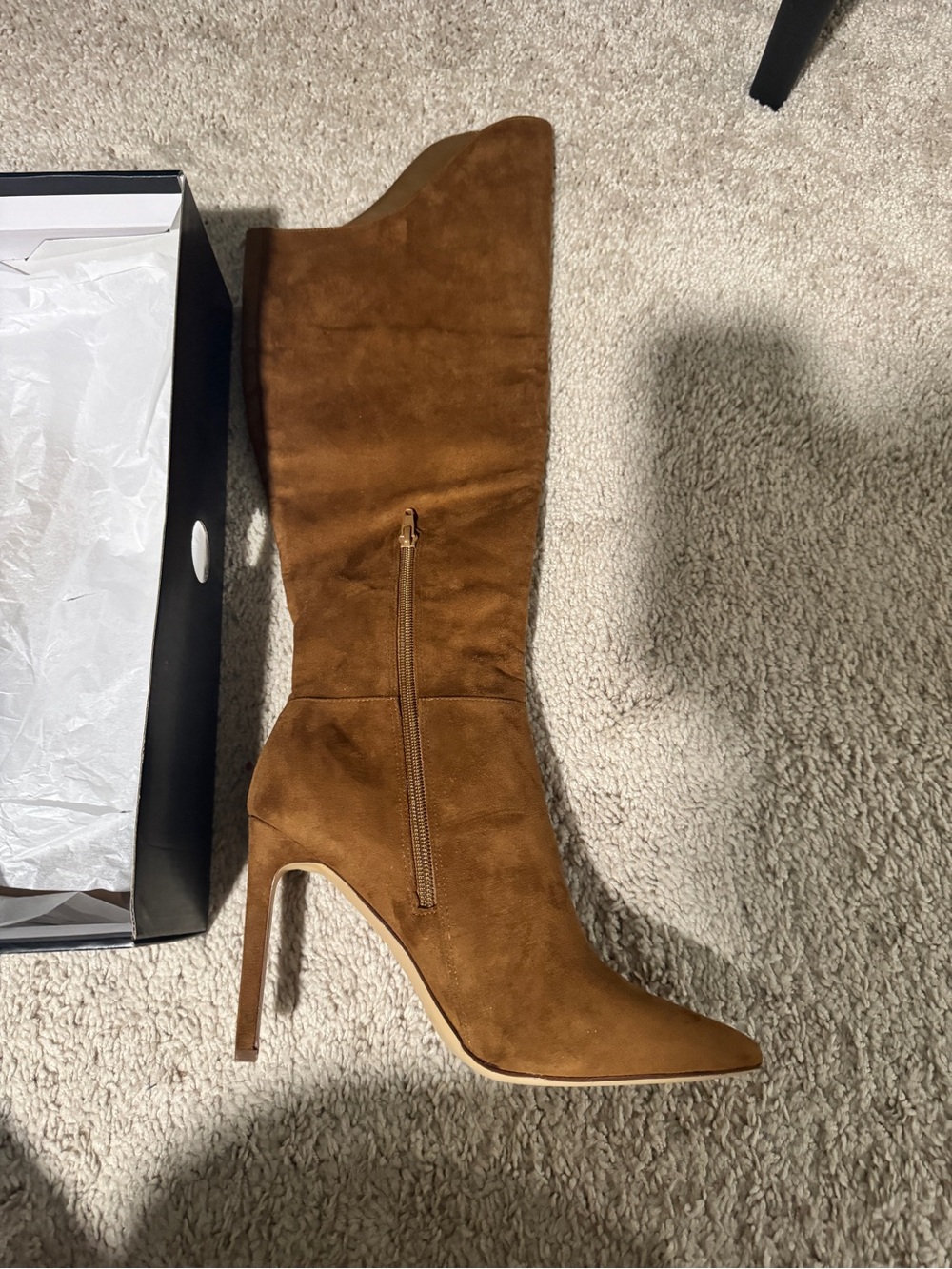 Nine West Tan Suede Pointed-Toe Knee Boot with Stiletto Heel